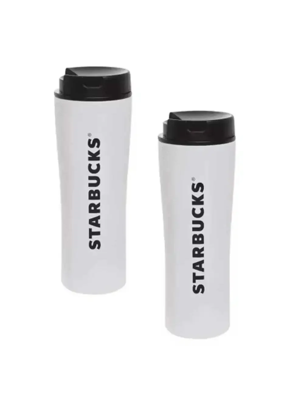 NEW Starbucks 16 Oz White Steel Vacuum Coffee Tumbler With Black Swivel Lid
